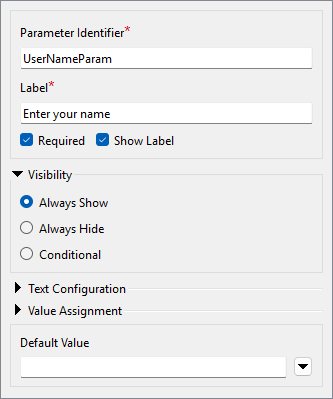 User parameter dialog filled out